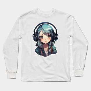 Cute headphone anime girl Long Sleeve T-Shirt